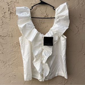 Marc New York, white shoulder-less shirt with light yellow buttons! Size L.